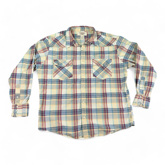 Vintage Big Mac Western Shirt Adult EXTRA LARGE Yellow Plaid Pearl Snap Y2K Work - Picture 1 of 9